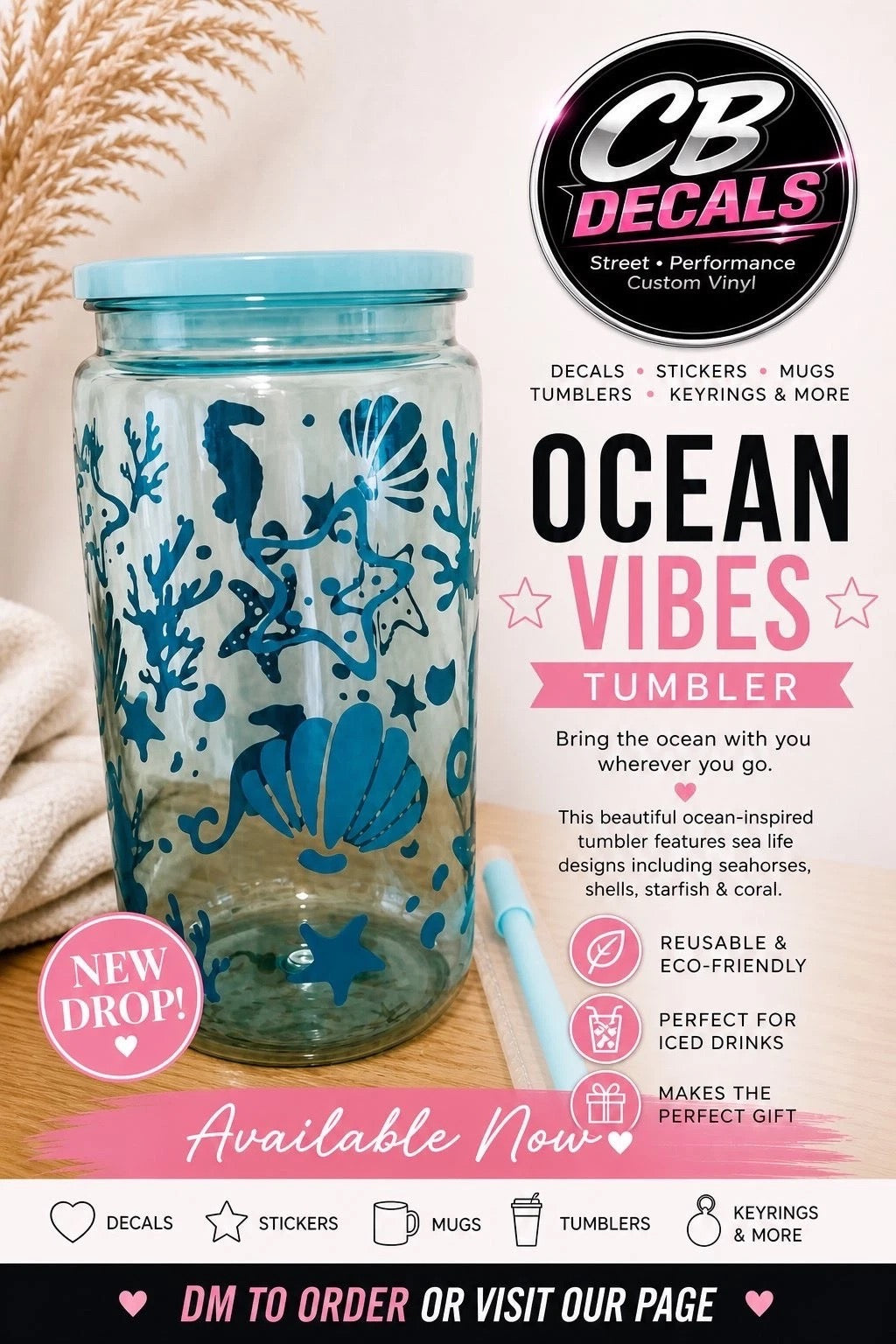 Tumbler / Mug with Beach design!! CUSTOM ORDERS WELCOME!!!